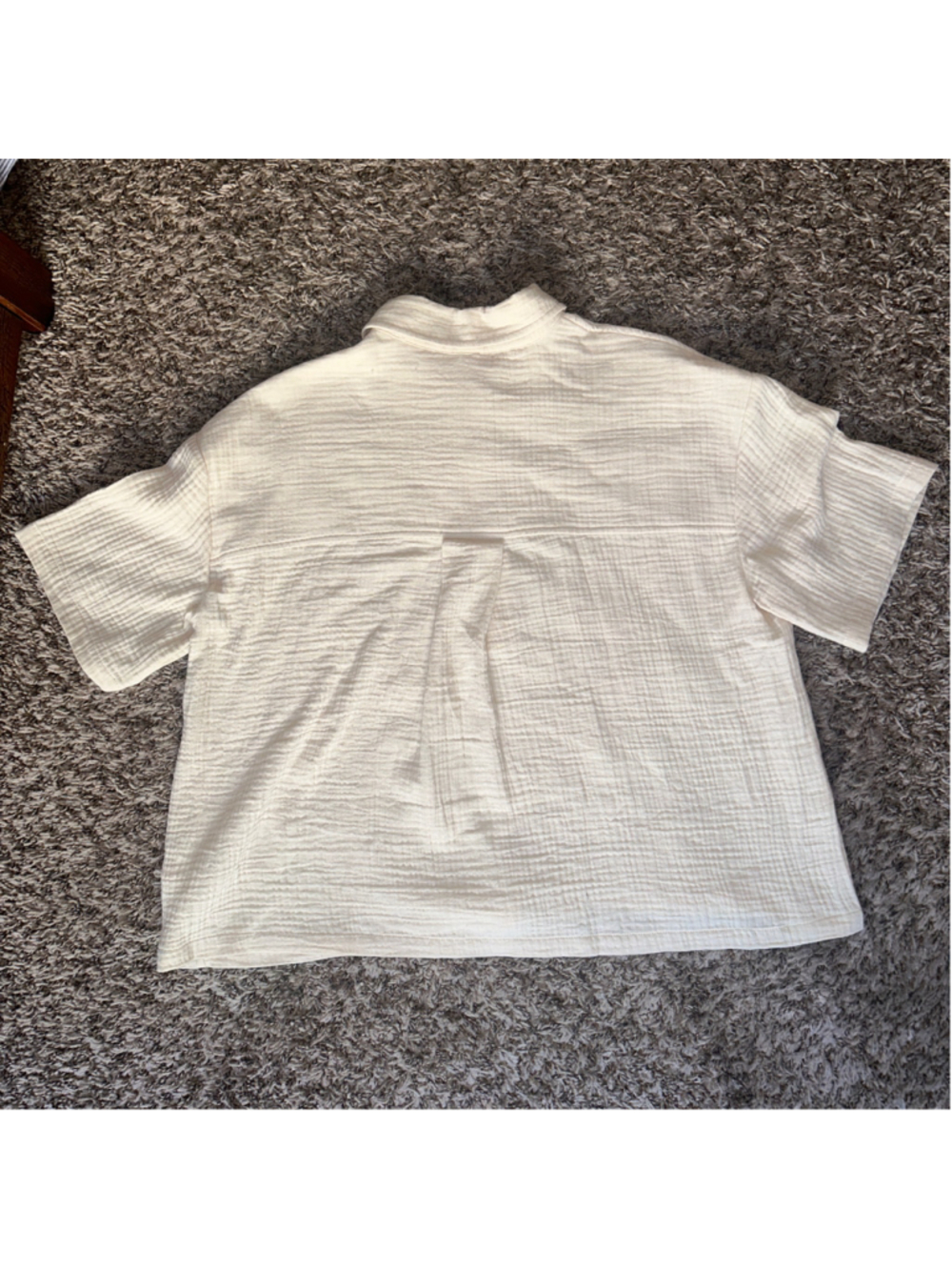 Women's Magaschoni Organic Cotton Button Down Short Sleeve Shirt, Size S, Beige - Picture 5 of 5